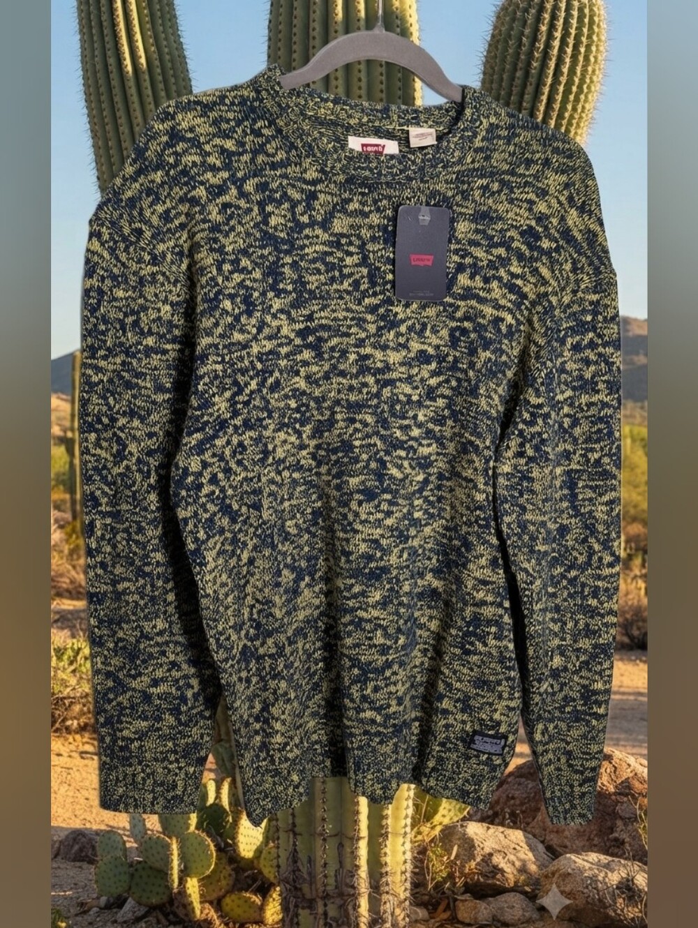 Levi's Men's Navy and Green Marled Crewneck Sweater Size Small